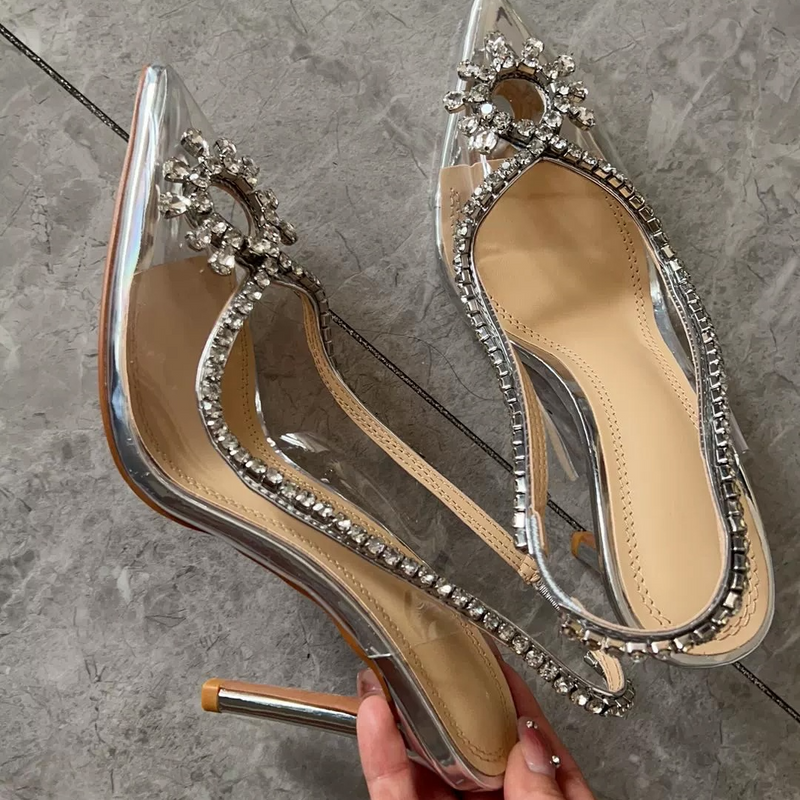 Female Fashion Rhinestone Flash Piece Temperament Beautiful Wedding Shoes Female Pointed Heels After Empty Sandals_voghion.com