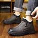 Winter Cotton With Fleece Lining, Thickened, Warm, Non-Slip, Leather Surface, Waterproof, Men's Casual Shoes, Work Shoes_voghion.com