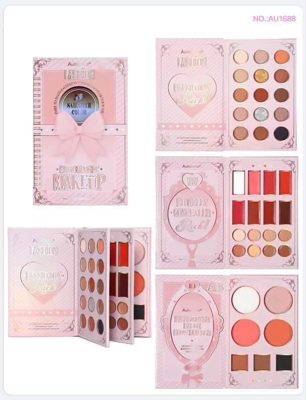 Lidschatten-Paletten-Kollektion im Stil eines Lidschattenbuchs, mattes Perlglanz-Rouge, alles in einer mehrfarbigen Make-up-Palette_voghion.com