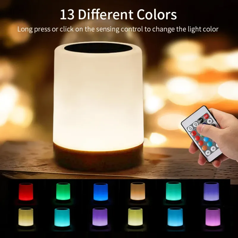 Lampada da notte a LED a 13 colori con telecomando, dimmerabile al tocco RGB, ricaricabile tramite USB, da tavolo e da comodino_voghion.com