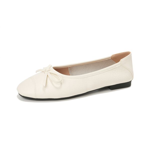 Square Head Shallow Mouth Ballet Flats Women's Bow French Single Shoes Soft-soled Grandma Shoes_voghion.com