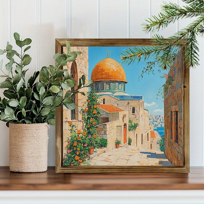 8x8" Ramadan Mosque Wood Sign - Bohemian Islamic Decor For Home, Polished Finish, Perfect Holiday Gift_voghion.com