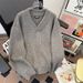 Men's Oversized V-Neck Sweater - Soft Knit Pullover For Layering, Casual & Retro Style, Light Business Wear (G71-Grey/Black)_voghion.com
