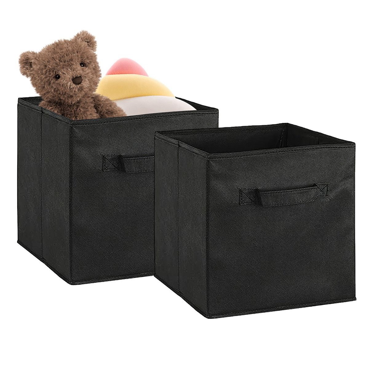 2 Sets Storage Bin Non-Woven Fabric Cube Organizer with Handle Foldable Cube Basket For Shelves Closet Living Room Bedroom Black_voghion.com