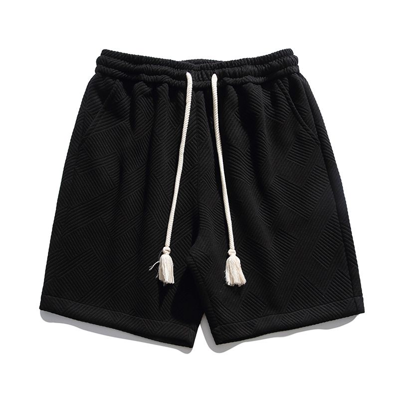 Vêtements pour hommes, shorts géométriques en jacquard, pantalons de sport droits, pantalons de plage, shorts amples et décontractés, couleur unie_voghion.com