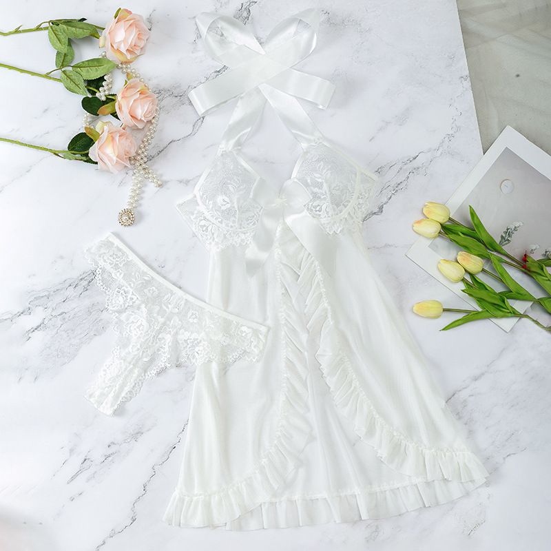 Sexy seductive set with lace bow and perspective doll outfit, hot selling pajama dress_voghion.com