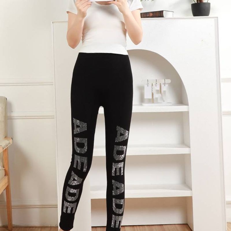 Women's Clothing style letter high waist hip lifting leggings all-match outer wear slimming yoga pants_voghion.com