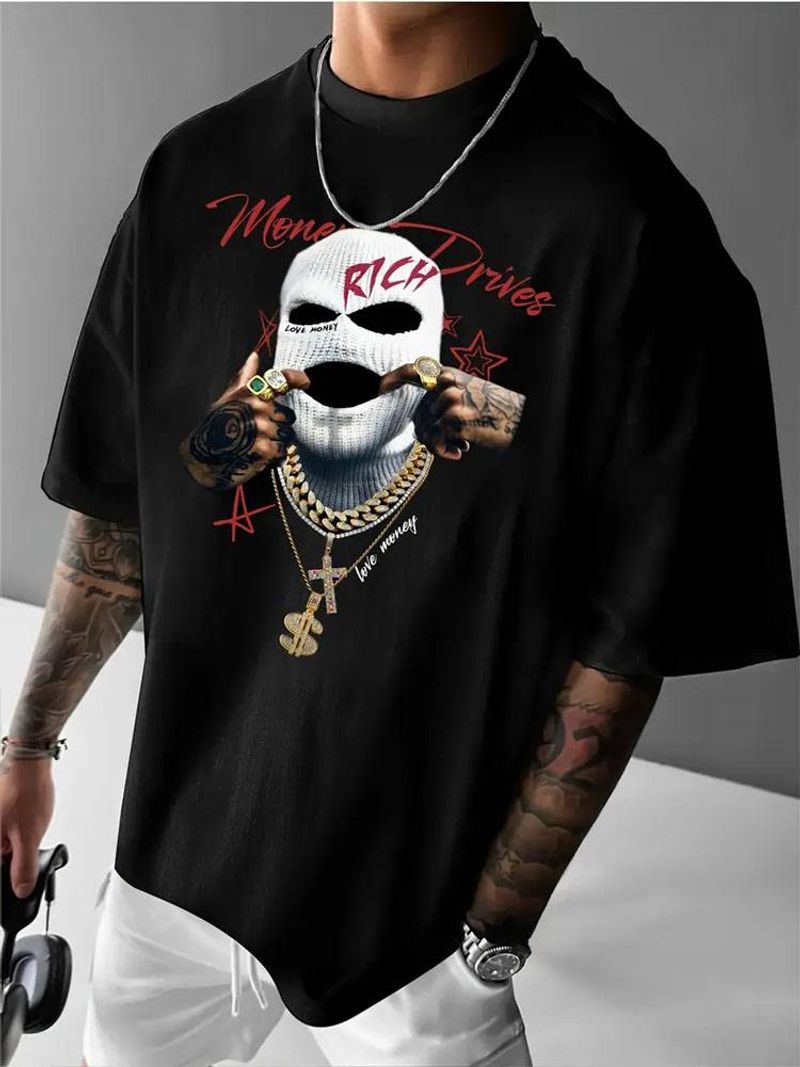 Men's Fashion Y2K Big Head Graphic Printed Casual Loose Short Sleeve T-shirt 240g Cotton Fabric_voghion.com