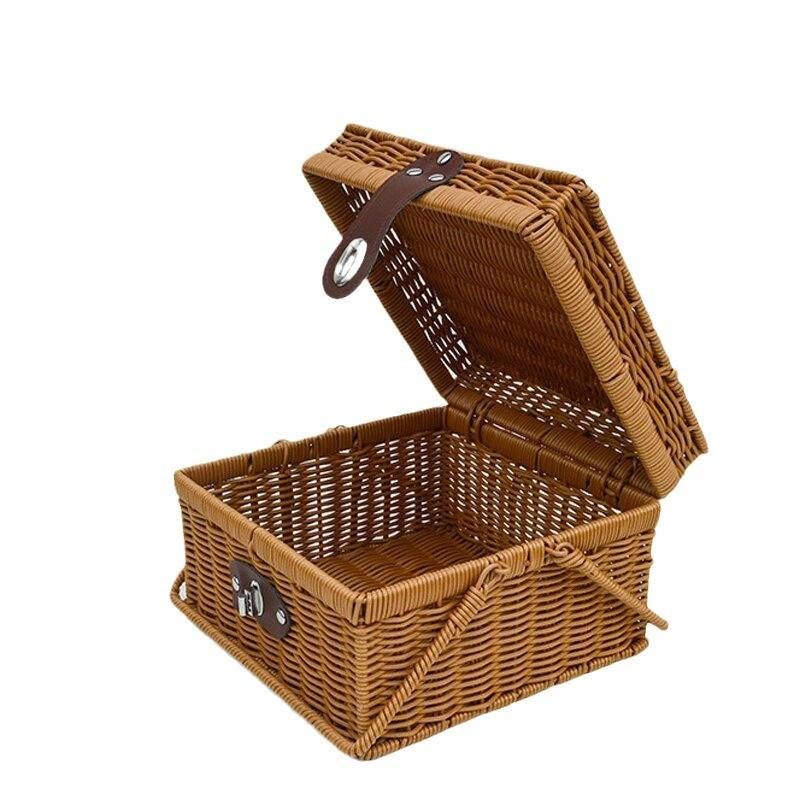 Retro Rattan Box Rattanowy Kosz piknikowy Pudełko do przechowywania Rekwizyty strzeleckie Ręcznie robione pudełko prezentowe Rattanowy kosz piknikowy_voghion.com