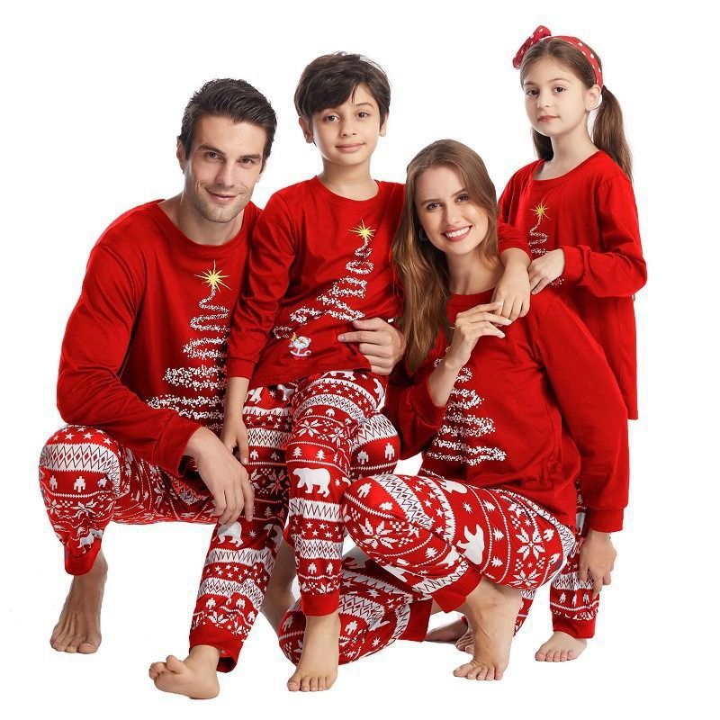 Warm Christmas Family Pajamas Set Cotton Loungewear For Parents And Children Winter Holiday_voghion.com