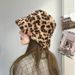 Cappello da pescatore con stampa leopardata per donna, spesso, in peluche, autunno e inverno, piccolo cappello da pescatore, caldo e alla moda_voghion.com