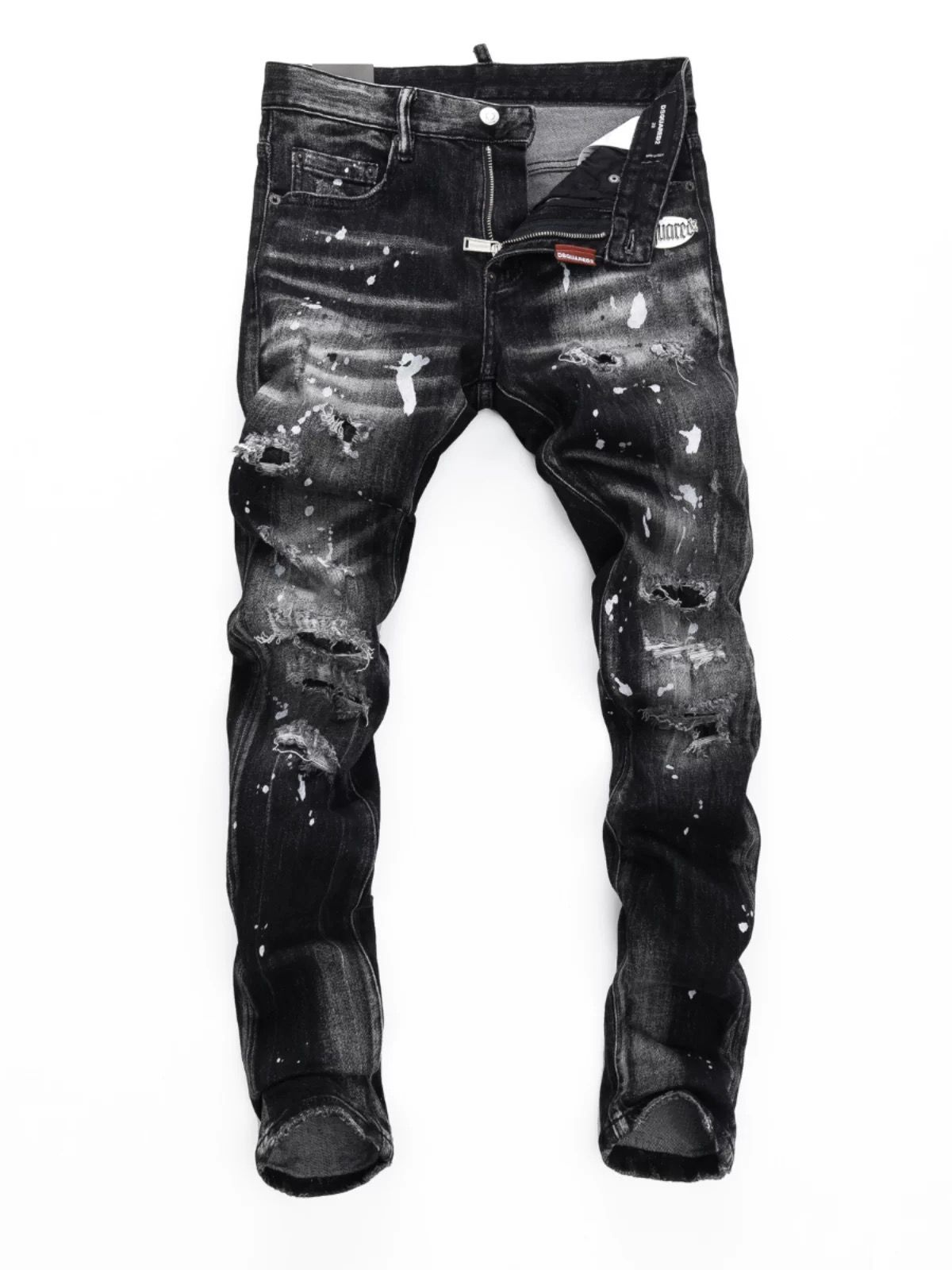 Herenkleding Modemerk Gewassen Gekraste Patches Verf Graffiti Stretch Slim Jeans_voghion.com