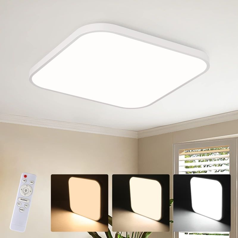 LED Deckenleuchte Dimmbar - Deckenlampe Schlafzimmerlampe Flach 27cm Küchenlampe Mit Fernbedienung Eckig Bad Deckenbeleuchtung IP44 15W Für Bad Flur_voghion.com