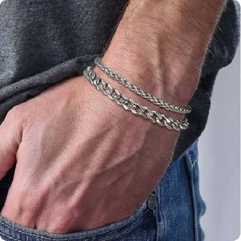 Bracciale in acciaio al titanio, unisex, in acciaio inossidabile, con catena combinata, per coppia_voghion.com