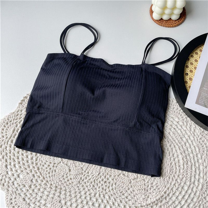Sexy ice silk seamless camisole vest, bottom, inner anti glare, thin, breathable, chest wrapped, outer layer, strapless_voghion.com