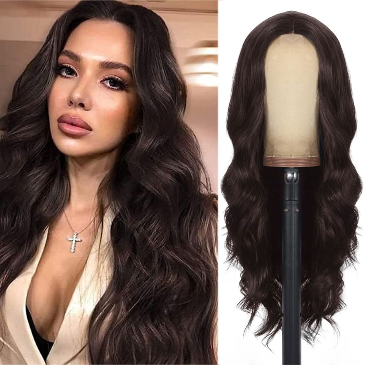 Ready-made cross-border European and American small lace wigs with medium parting, large waves, long curly hair headgear, Lacewigs_voghion.com