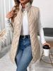 Damenbekleidung, einfarbige Steppweste, warm, lang, ärmellos, Pufferjacke mit Reißverschlusstaschen für Freizeit und Büro_voghion.com