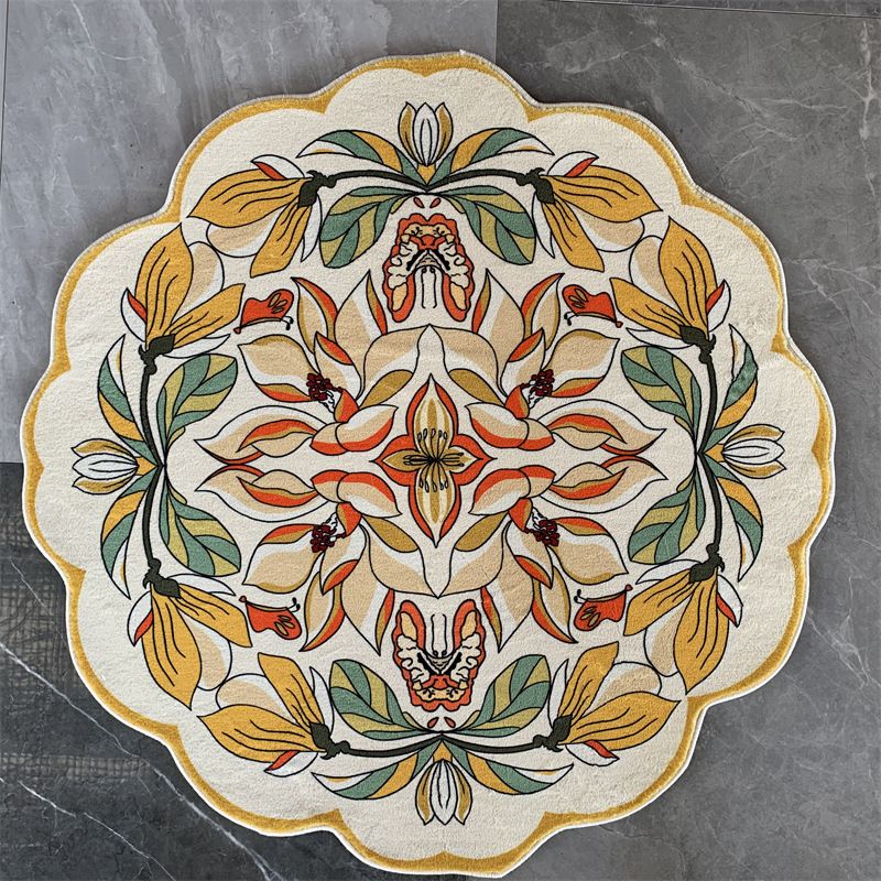 Ethnic style circular imitation cashmere living room carpet, sofa, coffee table, hanging basket, floor mat, bedroom bedside blanket, household use_voghion.com