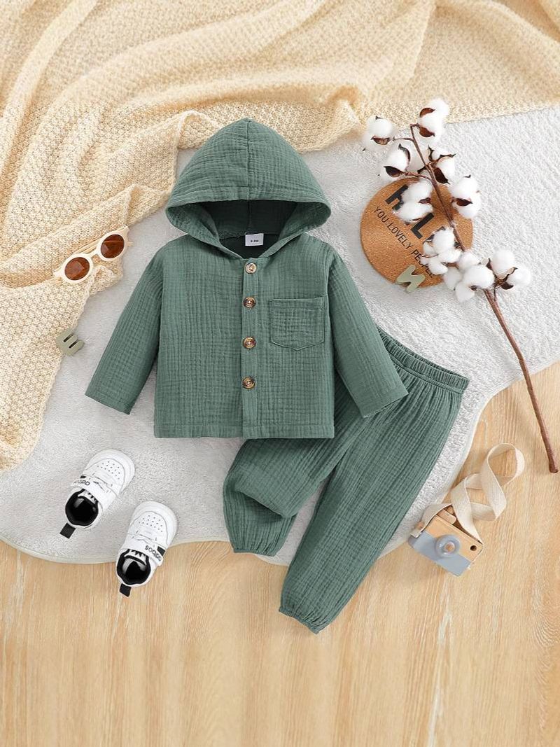 Kinderkleidung Neue einfarbige Sets mit langärmligen Oberteilen und Hosen mit Kapuze_voghion.com