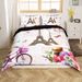 Capa de edredom com tema Torre Eiffel de Paris, capa de edredom romântica com rosas para berço para meninos e meninas, conjunto de cama vintage para o Dia dos Namorados, conjunto de cama com borboletas e decoração de quarto_voghion.com