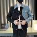 Men's Stylish Faux Leather Bomber Jacket - Trendy Oversized Zip-Up Coat With Stand Collar, Casual Streetwear For Autumn & Spring (Black/White)_voghion.com