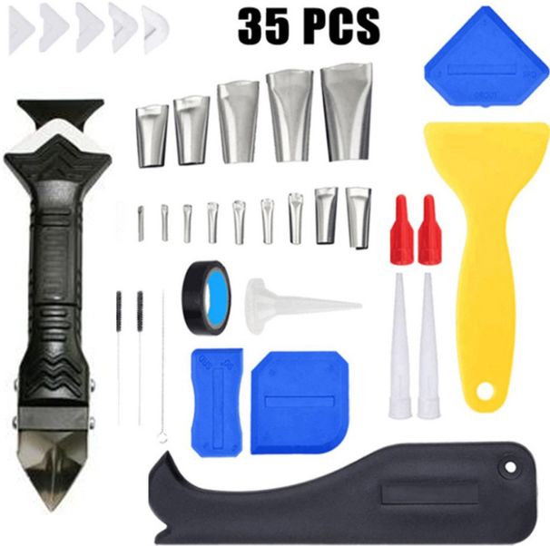 Kit de 35 herramientas de calafateo de acero inoxidable con boquillas, raspadores y cepillos para rellenar y sellar huecos de calidad profesional._voghion.com