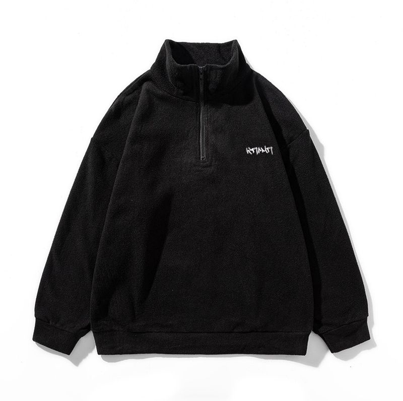 Polo a maniche lunghe per coppie in tinta unita con risvolto in pile da uomo con top ampio e trendy_voghion.com