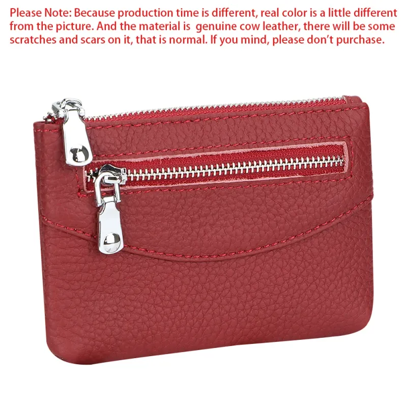 URBAN MASTER Mini portamonete in vera pelle con portachiavi, portafoglio con pochette con cerniera multipla, portacarte in tinta unita 1610_voghion.com