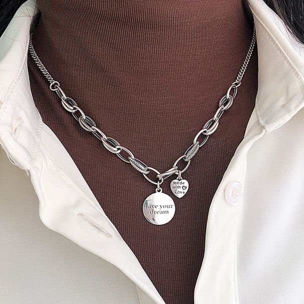 Dreams Come True Ketting Dames Zilver Koreaanse Editie Zware Industrie Grof Letter Ronde Merk Kraagketting Halsketting_voghion.com