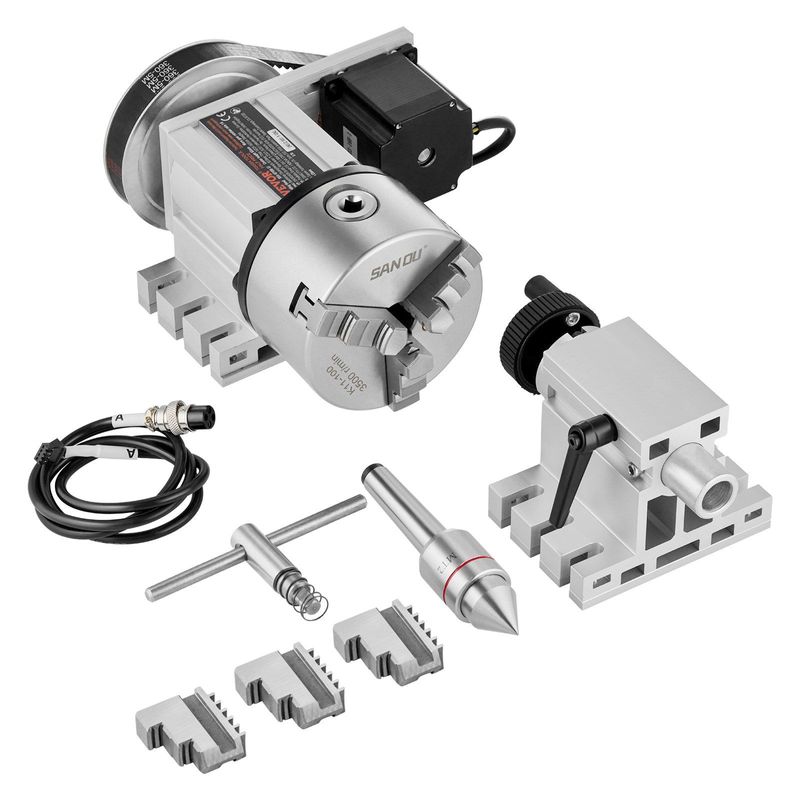 VEVOR Dividing Head, K11-100mm 3-Jaw Chuck, CNC Router Milling Machine Rotational Axis 4th Axis A Axis Indexing Head, 2.6"/65 Mm Center Height MT2 Tailstock 6:1 Gear Ratio, Universal For Engraving_voghion.com