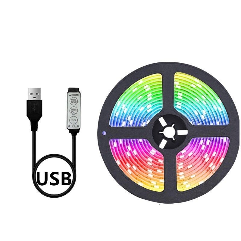 Fitas de LED RGB 5050 com controle remoto, fitas de luz flexíveis autoadesivas alimentadas por USB para iluminação de fundo de TV, decoração de casa, configuração de jogos_voghion.com