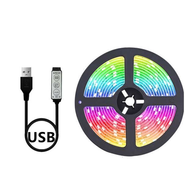 Fitas de LED RGB 5050 com controle remoto, fitas de luz flexíveis autoadesivas alimentadas por USB para iluminação de fundo de TV, decoração de casa, configuração de jogos_voghion.com