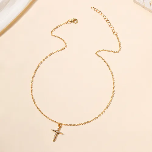 Personalized jewelry ins style diamond alloy cross necklace simple pendant for women_voghion.com