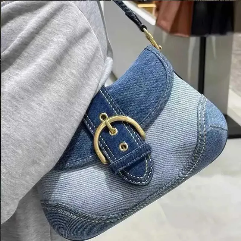 Hot Denim Underarm Bag - Canvas Splicing Design, Envelope Style Handbag For Women_voghion.com