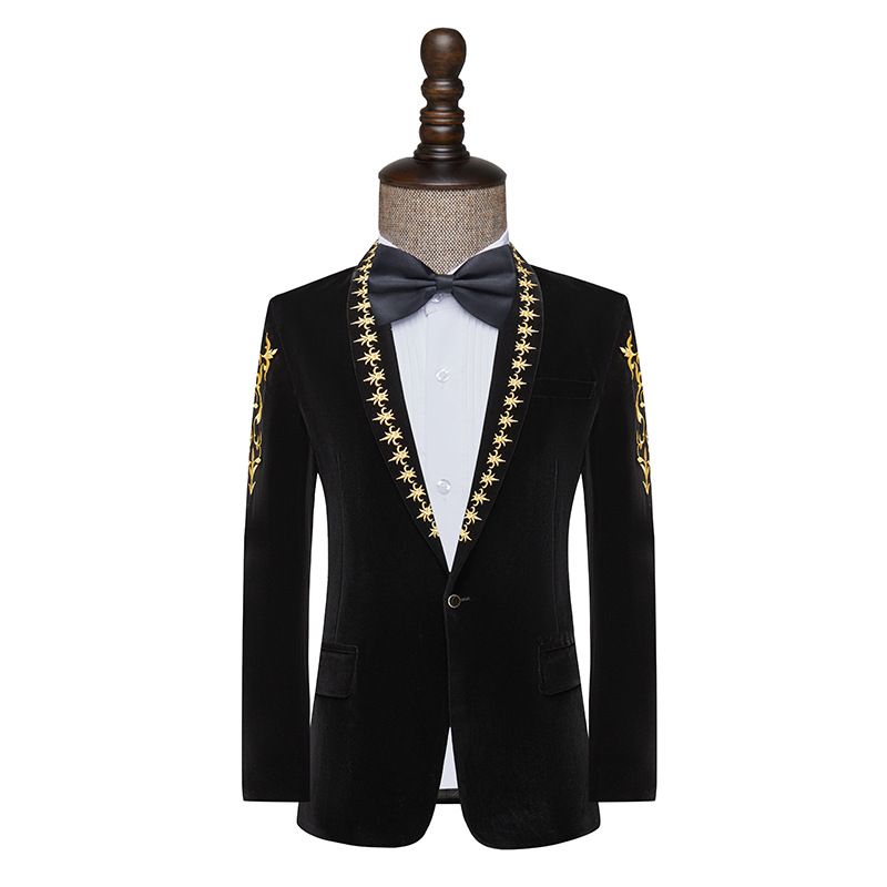 Herenkleding Mode slim fit performance kleding voor mannen zanger podium optreden gastheer kunst examen jurk fluwelen zwart pak jas_voghion.com