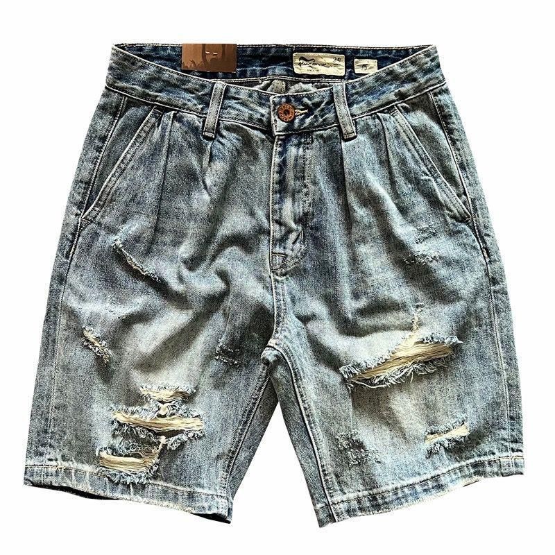 Kis és niche lyukú, szakadt koldusnadrág, nyári farmer capri, egyenes szabású, ifjúsági trendi rövidnadrág_voghion.com