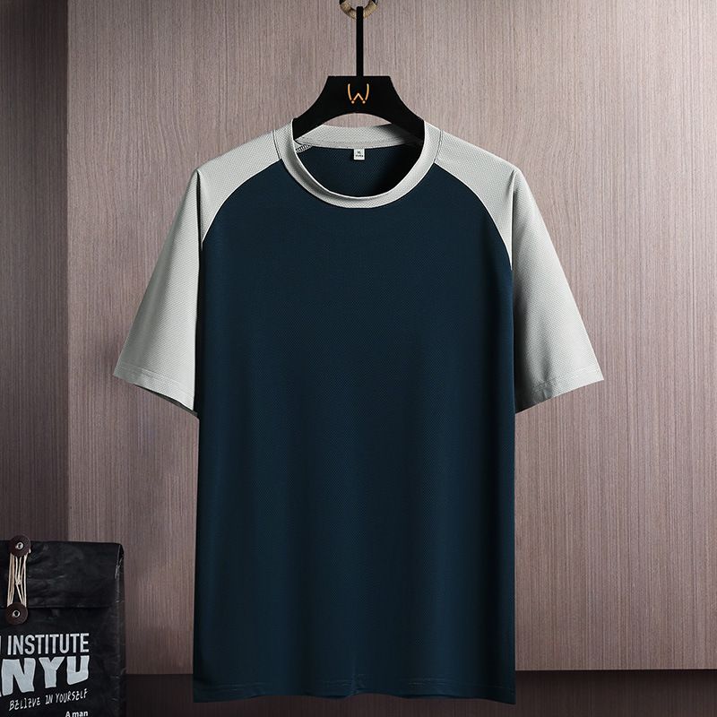Men's Clothing   ice silk short-sleeved T-shirt men's summer trend loose clothing trendy brand Hong Kong style student five-point sleeve round_voghion.com