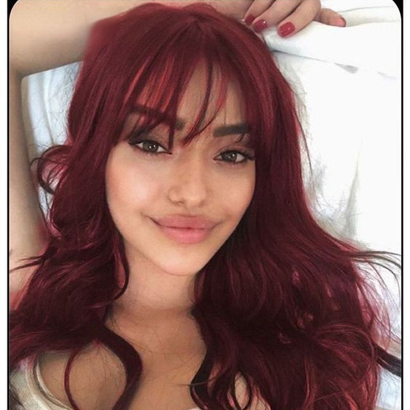 Rebecca Wigs donna bordeaux capelli lunghi ricci Big Wave capelli umani pieni_voghion.com