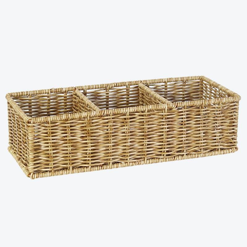 ​3-Compartment Woven Storage Basket - Handmade Desktop Organizer For Snacks, Nuts & Small Items_voghion.com
