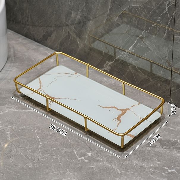 Elegant Bathroom Vanity Tray - Modern Single-Tier Makeup Organizer With Gold Accents For Countertop & Sink Area (Large/Small, Black/White Gold)_voghion.com