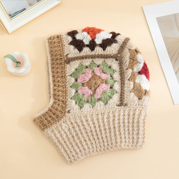 Gebreide bivakmuts - Winterwarme oor-nekbescherming, zachte acrylstof, retro geometrisch ontwerp, ademend en winddicht voor buitenactiviteiten_voghion.com