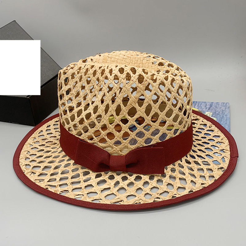 Raffia hollow hand-woven flat-brimmed casual straw hat. Young people love to match it with fashionable Korean style top hat._voghion.com