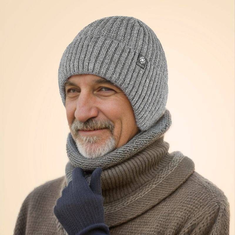 Gorro de punto para hombres de mediana edad y mayores, otoño e invierno, con lana y protección gruesa para los oídos, gorro de lana para padre/abuelo, cálido para todo_voghion.com