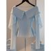 Women's Clothing Unique Tops Stylish High End Chic High End Beautiful Blue Shirt _voghion.com