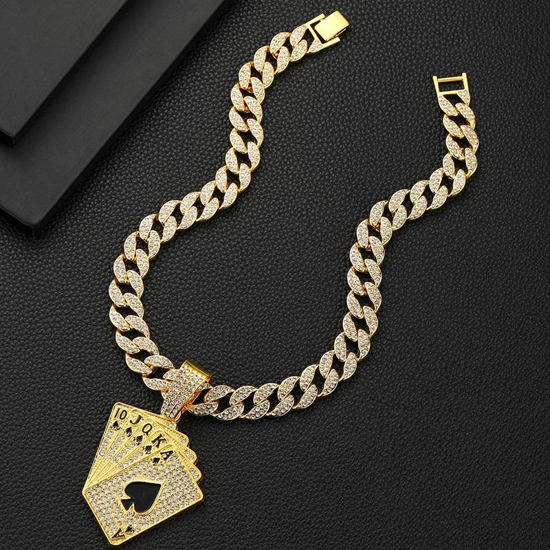 Collana cubana con fibbia spessa, lega ecologica, carte da gioco hip hop, bella catena americana hip hop_voghion.com