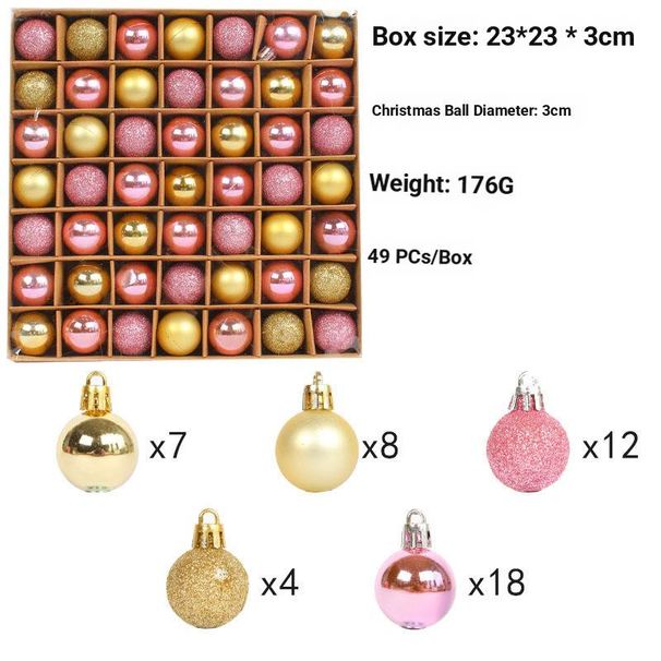 Set di ornamenti natalizi metallici di lusso - Decorazioni con palline glitterate infrangibili, scatola regalo premium con griglia 7x7, elegante decorazione da appendere all'albero_voghion.com