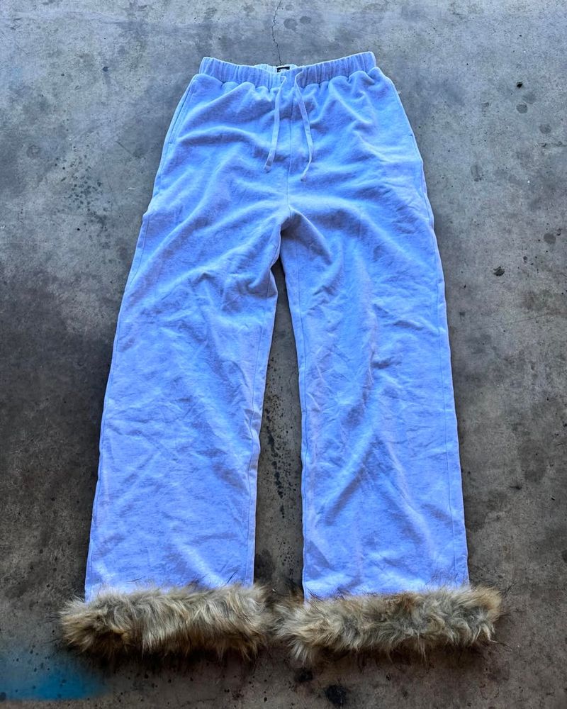 Pantaloni vintage streetwear da uomo - Pantaloni larghi unisex con orlo rovinato e finiture in pile per uomo e donna (grigio/nero, dalla S alla 4XL)_voghion.com