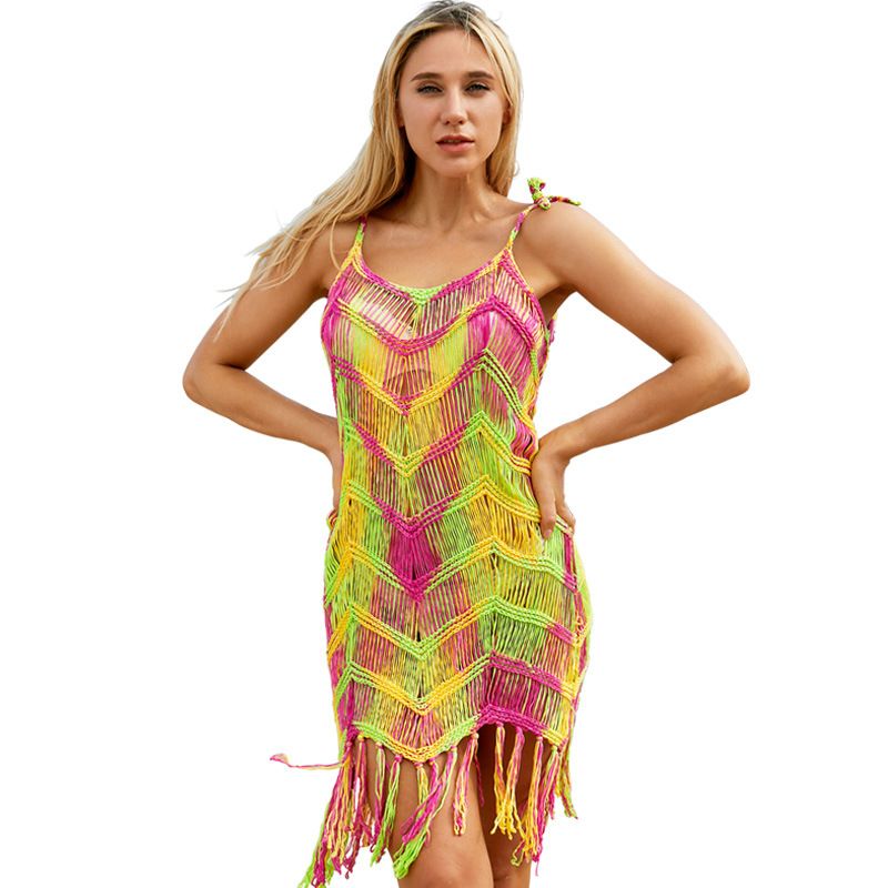Sommer Fluoreszierende Atmungsaktive Häkelweste Plus Size Quaste Damen Strand Sonnenschutz Cover-Up_voghion.com