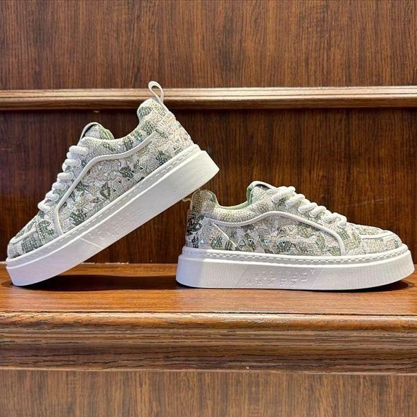 Sneakers basse versatili da uomo, con suola spessa, nuove tendenze della primavera 2025, in tessuto, con stampa di strass, allacciate, casual_voghion.com