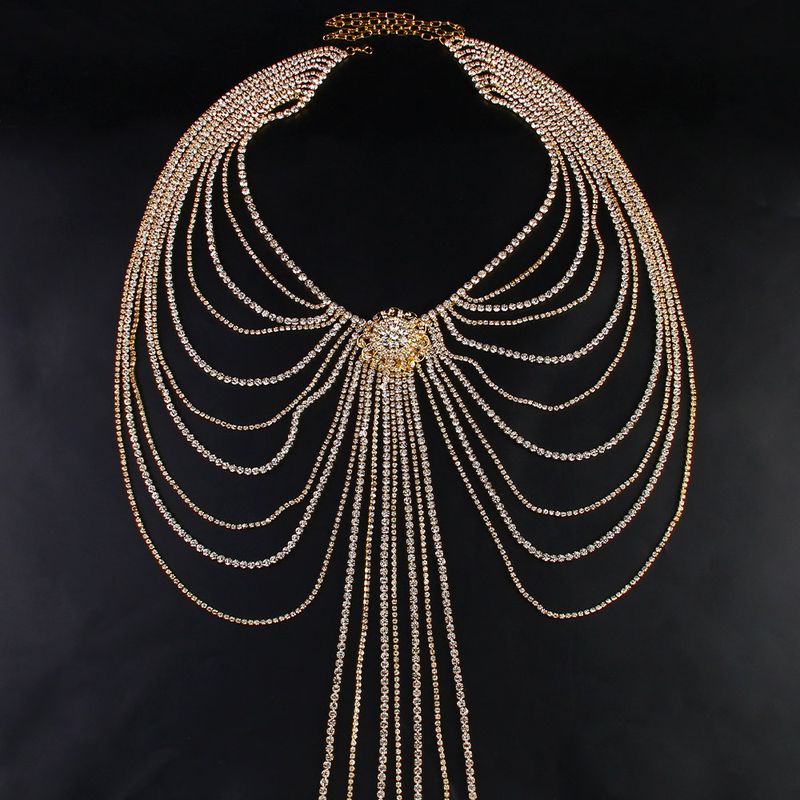 Hot-selling Exaggerated Multi-layer Rhinestone Waist Chain Nightclub Flower-shaped Sexy Body Chain Female European And American Body Chain_voghion.com